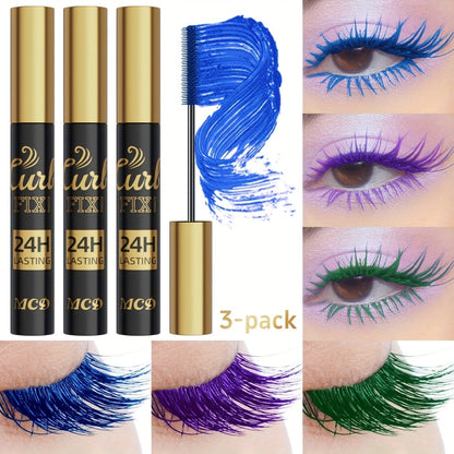 Colorful Mascara Set 3-Piece Bright Shades with Eyebrow Pencil Eyeshadow Pencil & Waterproof Eyeliner – Long-Lasting Curled Lengthening Eye Makeup Kit for Party Festival Everyday