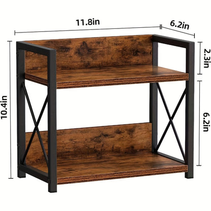 Two-Shelf Countertop Spice Rack with Wood-Look Panels, Black X-Braced Frame and Yellow Checkout
