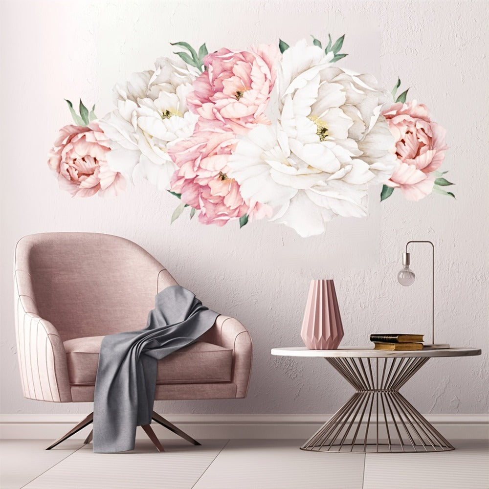 Peony Flower Decorative Window Sticker in Two Floral Styles, 17.7 x 47.2 Inches for Glass Decor