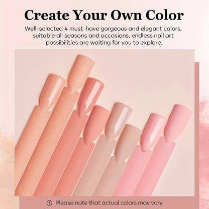 Acrylic Nail Kit NOCIS Four 10g Pink and Warm Neutral Powders with Liquid Monomer, Three Brushes and File