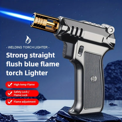Pistol-Grip Refillable Butane Torch Lighter with Straight Flame in Black, Gold or Silver Finishes