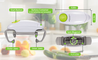 RoboTwist-Style Battery Jar Opener with One-Touch Control, Adjustable Jaws and Two Button Colors