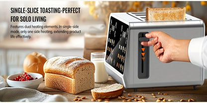 Four-Slice Touchscreen Toaster with Dual Independent Controls, Six Bread Modes, Six Shade Levels and Timer Displays