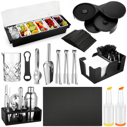 28PCS Bartender Set with Cocktail Shaker Kit – Glass Rimmer, Garnish Tray & Margarita Tools for Home Bar Beginners, Christmas Gift