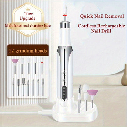 Electric Nail Drill Cordless USB Rechargeable Pen with Bit and Sanding Band Set in Gold or White