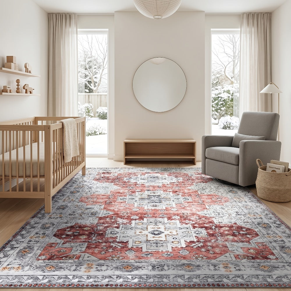 Area Rug 8x10 Ft Soft Non-Slip Machine Washable Large Floor Rug with Floral Forest Animal Patterns for Living Room Bedroom Home Decor – Durable Easy Clean Indoor Carpet