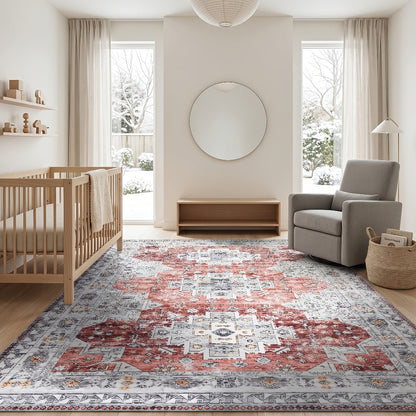Area Rug 8x10 Ft Soft Non-Slip Machine Washable Large Floor Rug with Floral Forest Animal Patterns for Living Room Bedroom Home Decor – Durable Easy Clean Indoor Carpet