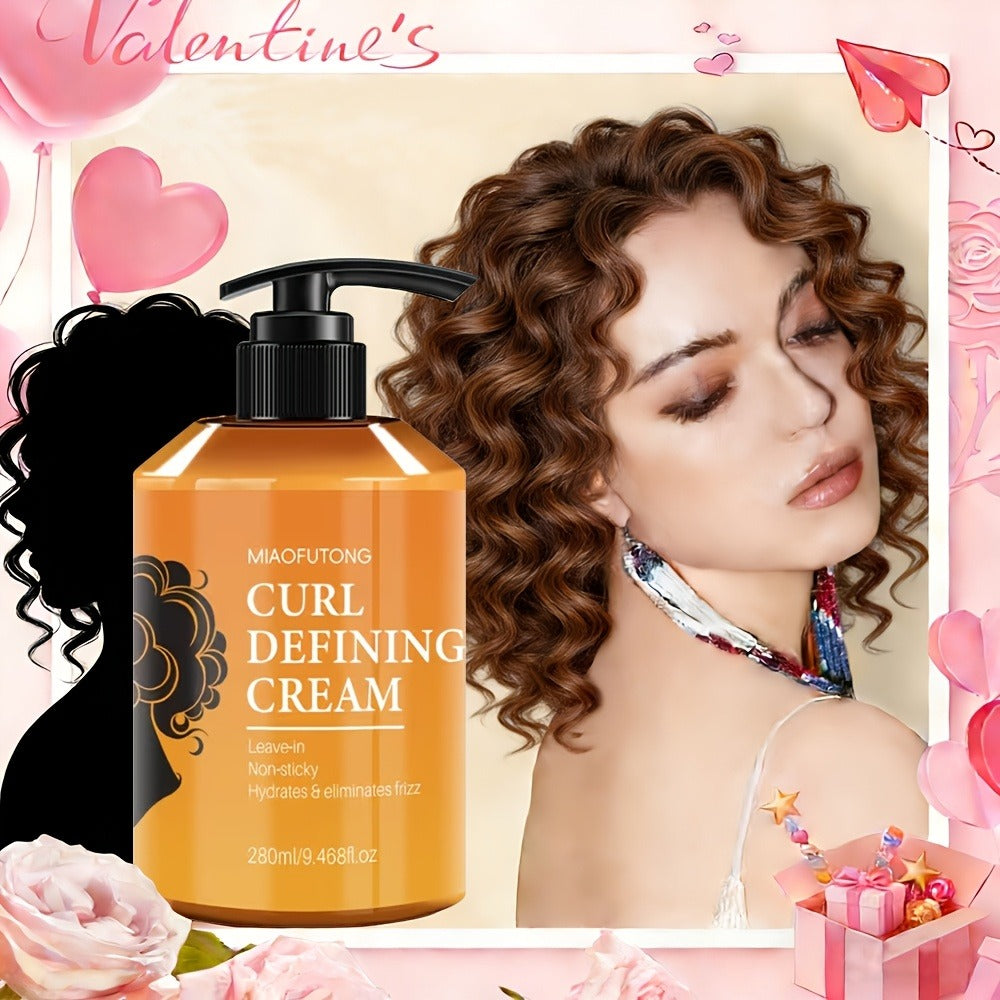 Curl Defining Cream with Argan Oil 280ml Frizz Control Moisture Lock Hydrating Styling Conditioner – Enhances Shine Boosts Volume Heat-Free Curl Definer for Curly Wavy Coily Hair Women