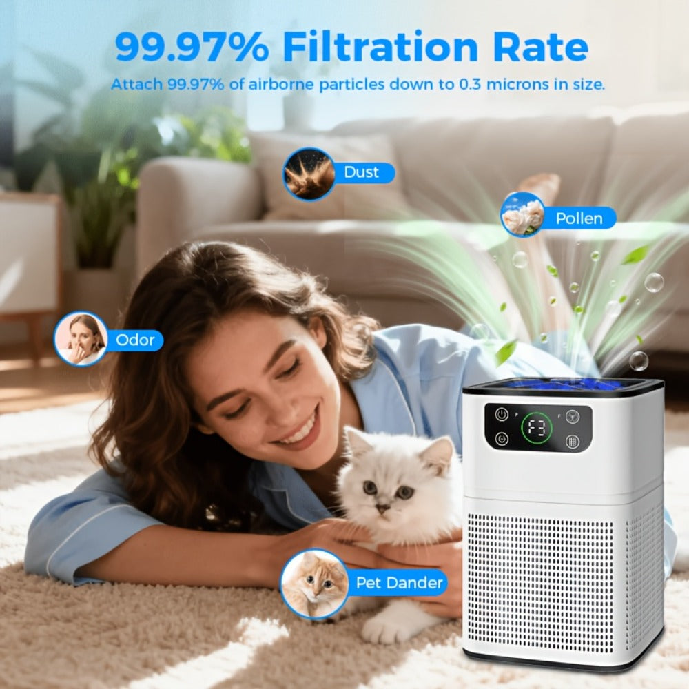 Air Purifier with Compact White or Black Body, Aroma Function and Quiet Sleep Mode for Small Rooms