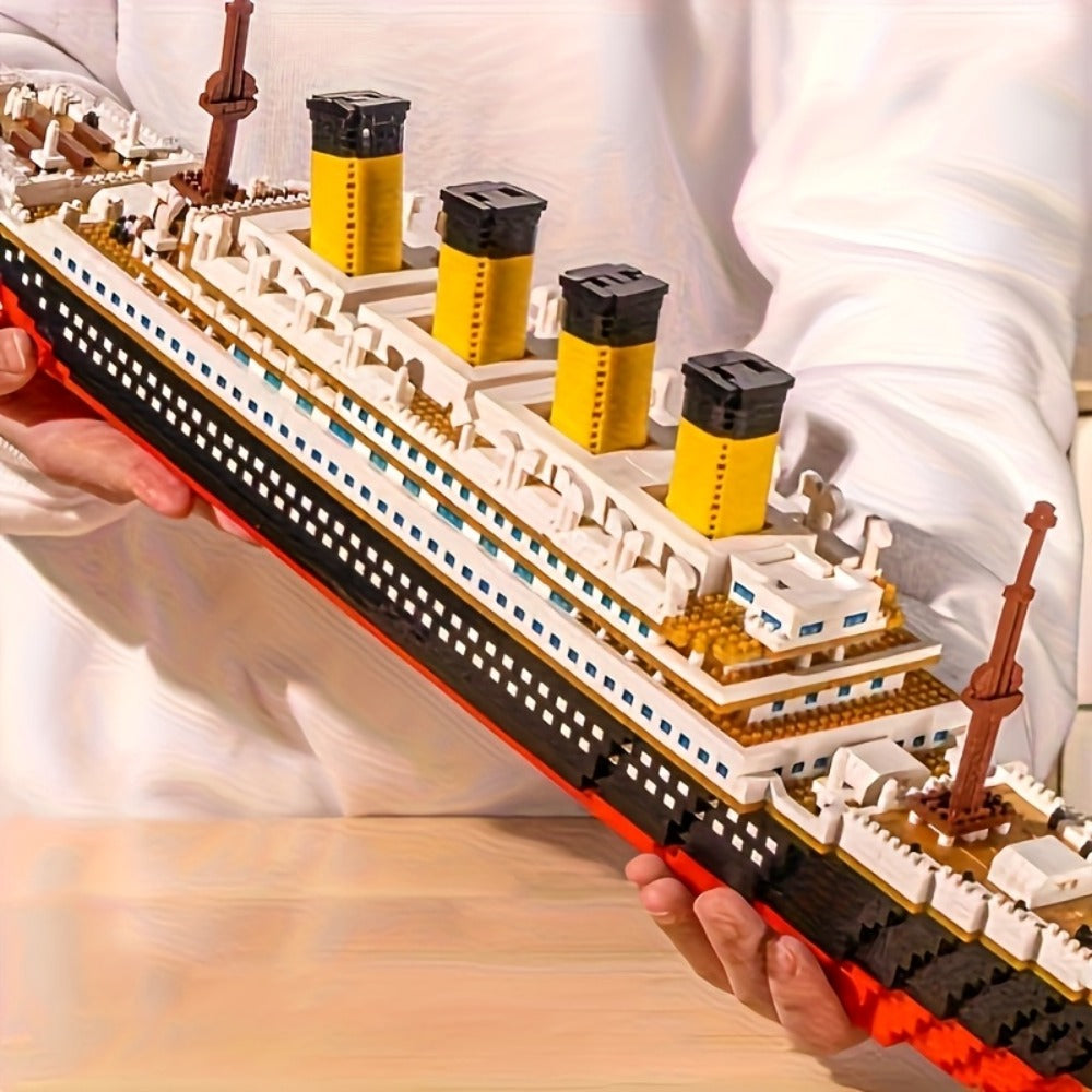 Ocean Liner Cruise Ship Building Block Model with 3,000-Plus Pieces and 26.2-Inch Display Length for Adults