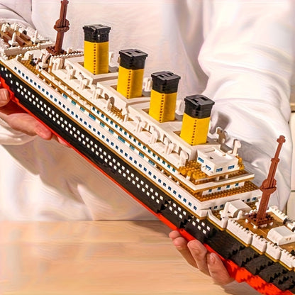 Ocean Liner Cruise Ship Building Block Model with 3,000-Plus Pieces and 26.2-Inch Display Length for Adults
