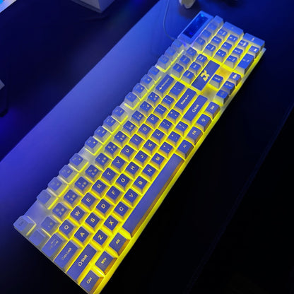 White Wired Keyboard and Mouse Set with Floating Keycaps, Volume Roller and Multiple Backlight Effects