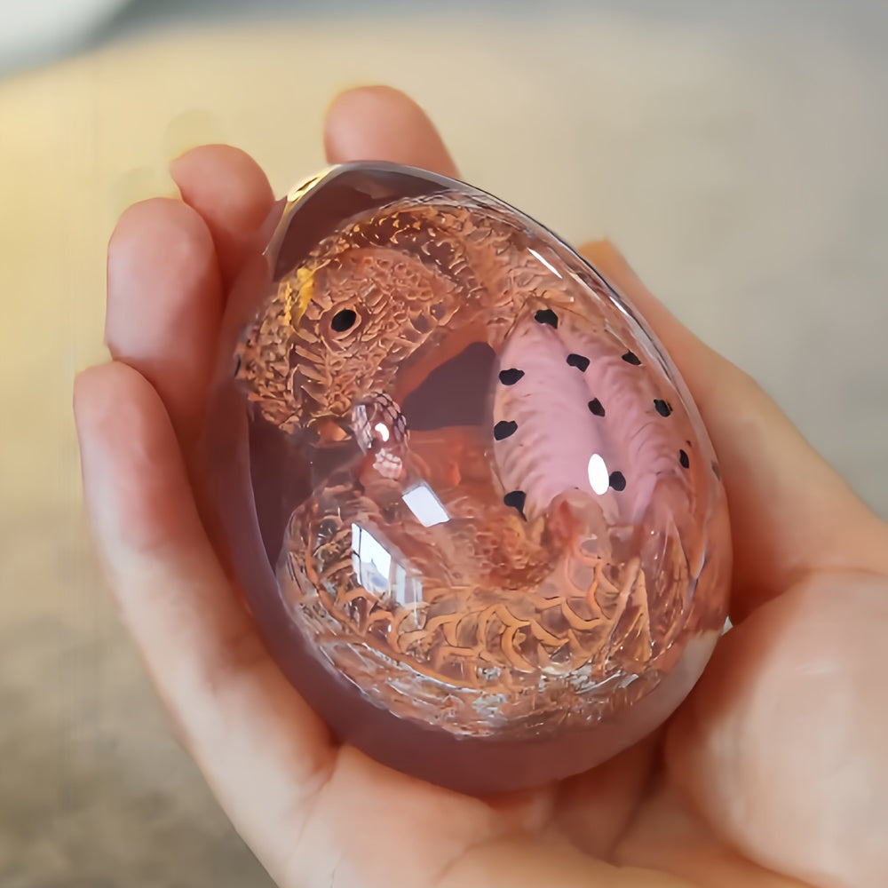 Transparent Dragon Egg Figurine in Red or Green with Oval Resin-Style Display Form Pictured