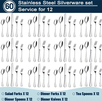 Stainless Steel Silverware Set 20 or 60 Piece – Heavy Duty Commercial Grade, Dishwasher Safe, Rust-Proof & Non-Toxic Bulk Kitchen Tableware with Gift Box for Restaurant, Wedding & Home
