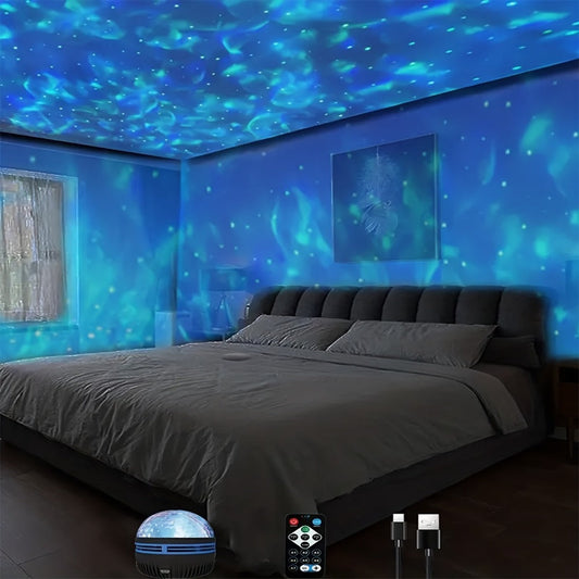 Multicolor LED Water Ripple Night Light USB Plug-and-Play with Remote Control – Color Changing Ambient Projection Lamp for Living Room, Bedroom, Holiday Party & Home Decor