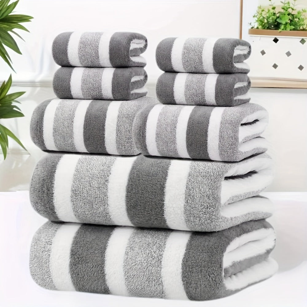 Towel Set 8 Piece 280GSM Two-Color Striped Mix with 2 Bath, 2 Face and 4 Hand Towels for Home and Guest Use