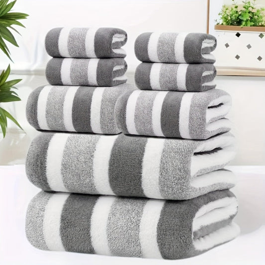 Towel Set 8 Piece 280GSM Two-Color Striped Mix with 2 Bath, 2 Face and 4 Hand Towels for Home and Guest Use