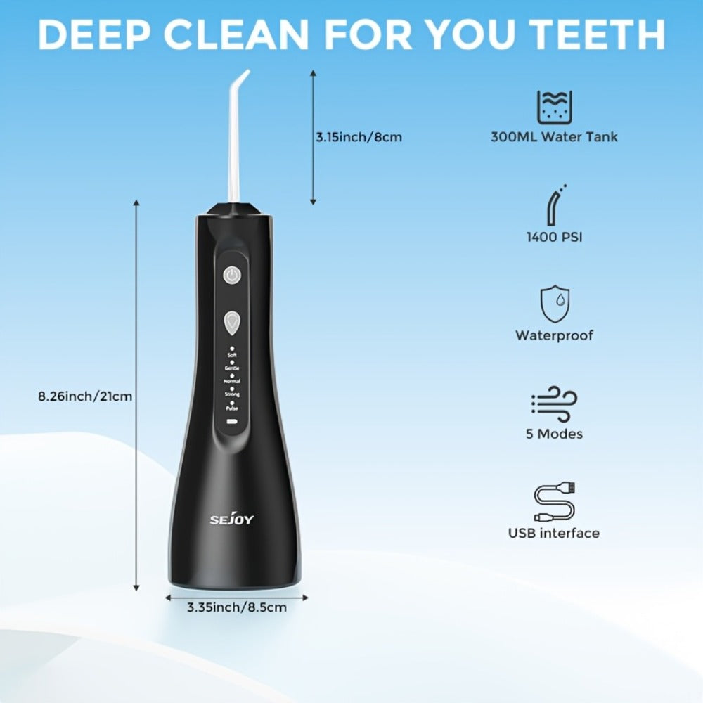Portable Water Flosser Oral Irrigator – USB Rechargeable Cordless Dental Tooth Cleaner with 10.14oz Reservoir for Deep Clean, Braces, Implants, Home & Travel