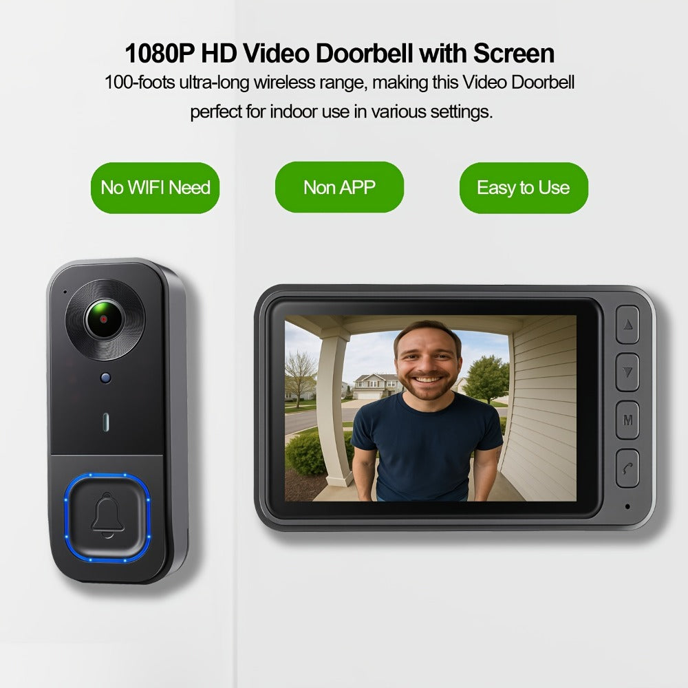 Video Doorbell 1080p Wireless Camera with 166-Degree View, Night Vision, Two-Way Audio and Indoor Chime