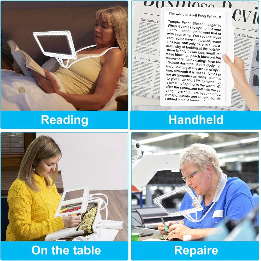 Hands-Free Magnifier with Light – 43 LED Full Page Lighted Magnifier for Reading, Flexible Gooseneck Stand, Battery Powered Magnifying Glass for Seniors & Low Vision