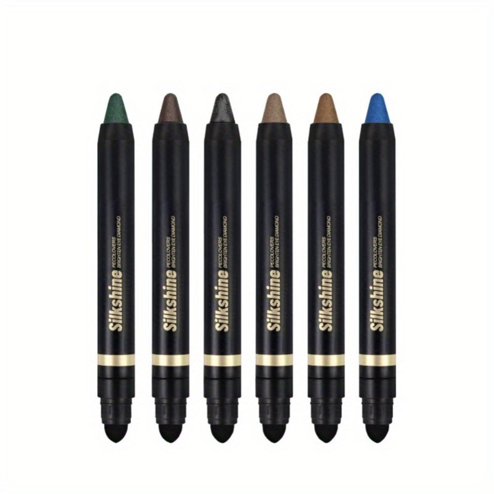 Shimmer Glitter Eyeshadow Stick Set 6 Pcs Dual-Tipped Eye Pencil with Blending Brush Creamy Pigmented Eye Contouring Highlighting Kit Multicolor Shades for Women Beginner Pro Gift