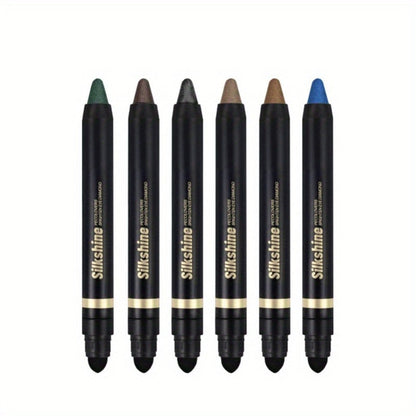 Shimmer Glitter Eyeshadow Stick Set 6 Pcs Dual-Tipped Eye Pencil with Blending Brush Creamy Pigmented Eye Contouring Highlighting Kit Multicolor Shades for Women Beginner Pro Gift