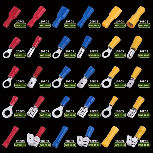 480PCS Wire Terminals Kit – Insulated Crimp Connectors Set with Butt, Ring, Spade & Fork Terminals for Automotive, Marine & Electrical Wiring Projects
