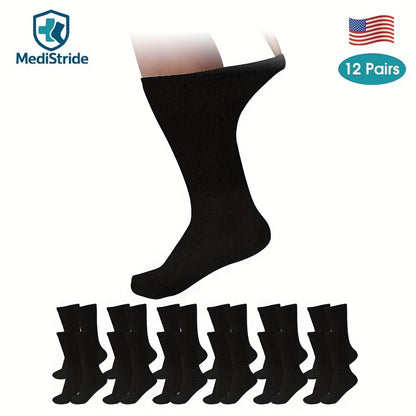 12-Pair Crew-Length Diabetic Sock Set in Six Colors with 9-11, 10-13 and 13-15 Size Options