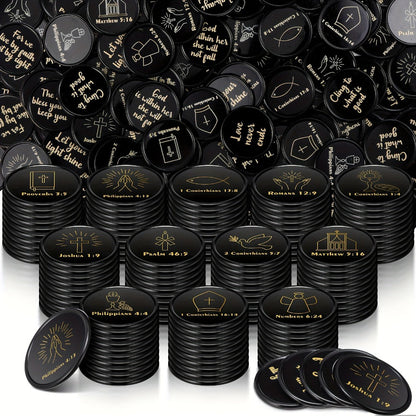Party Favors Bible-Verse Coins, 120-Piece Black Token Set for Church and Faith-Themed Events