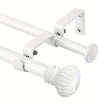 Double Curtain Rod Set with Fluted Ball Finials, Dual Brackets and 28–48 or 84–120 Inch Options