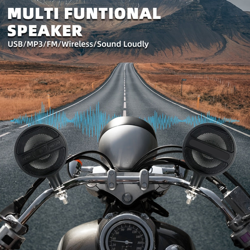 Motorcycle Handlebar Speaker 12V Stereo Audio System with MP3 USB FM Radio Handlebar Mount for Off-Road Dirt Bike ATV Cruiser Waterproof Music Player Black