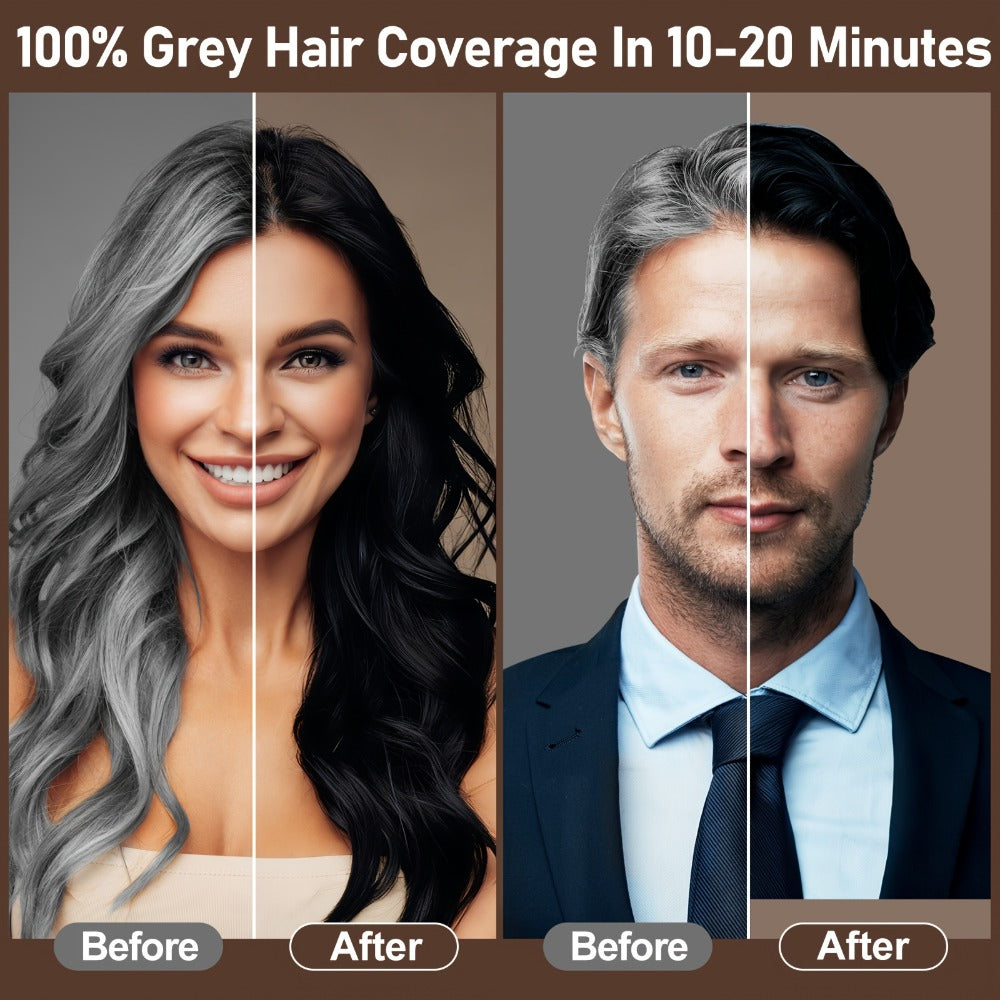 RILSIC 3-in-1 Gray Hair Color Shampoo with Plant Squalene — 100% Gray Coverage Wash & Condition Instant Results, No Mix No Ammonia, 16.91oz / 500ml for Women & Men All Hair Types