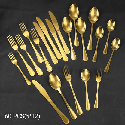 Large Flatware Set with 60-, 65- or 84-Piece Silver, Gold or Black Options and Chopstick Configurations
