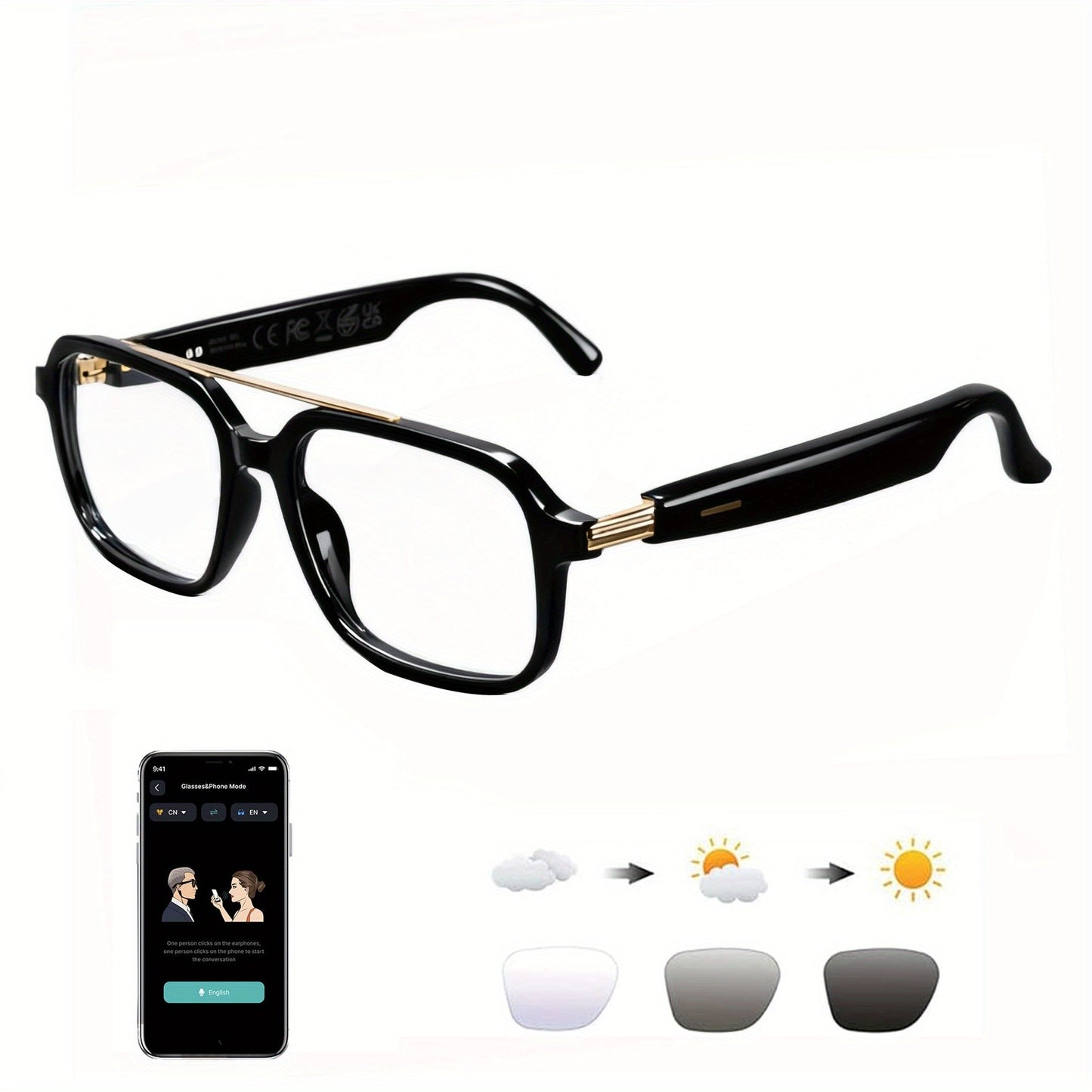 Smart Glasses 160-Language Translation Eyewear with Bluetooth 5.3 Open-Ear Audio and 18 Frame Options