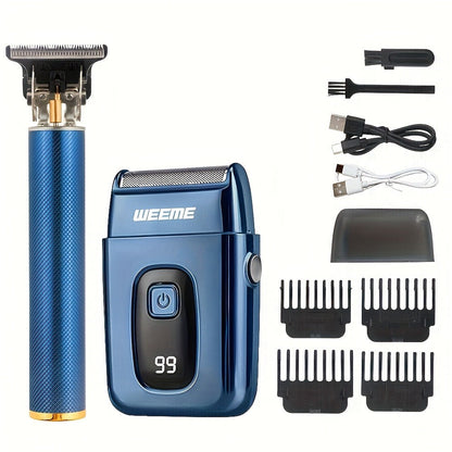 Hair Clipper Grooming Kit for Men USB Rechargeable with LCD Display | 8 Guide Combs Trimmer Shaver Set | Professional Home Hair Cutting Kit | Single 2pcs 3pcs Options Gift Set for Men