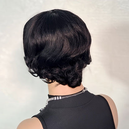 Pixie Cut Human Hair Wig with Bangs in 1B or Number 4 Color and 6 or 8 Inch Length Options