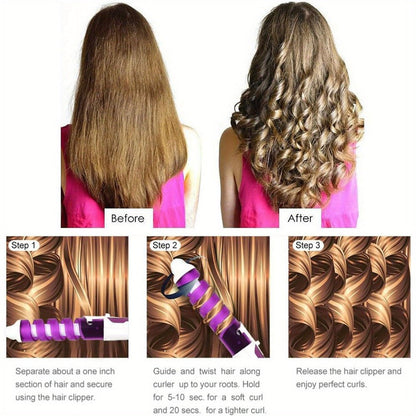 Spiral-Guide Corded Curling Wand with Swivel Power Cable, Two Hair Clips and Comb in Three Colors