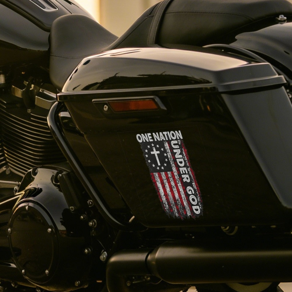 One Nation Under God Cross-and-Flag Decal in a 5.12-Inch Single-Piece Checkout Option for Cars
