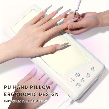 Wide Rectangular Hand-Pillow LED Nail Lamp with 28 x 13cm Base, Five Timer Settings and White Finish
