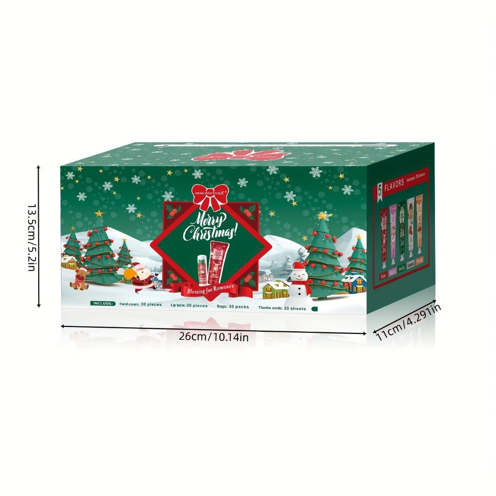 Bulk Gift Set 120 Pieces Lip Balm & Hand Cream with Red Velvet Bags & Holiday Cards — Moisturizing Party Favors for Colleagues, Employees & Friends
