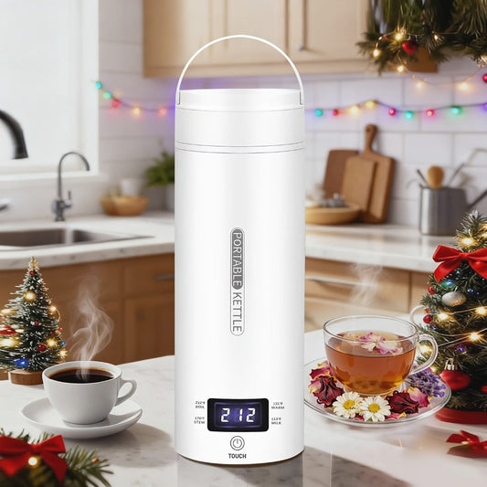Travel Electric Kettle Mini Portable 304 Stainless Steel 4 Temperature Settings Auto Shut-Off Boil-Dry Protection BPA-Free Water Boiler for Tea Coffee White Black Pink