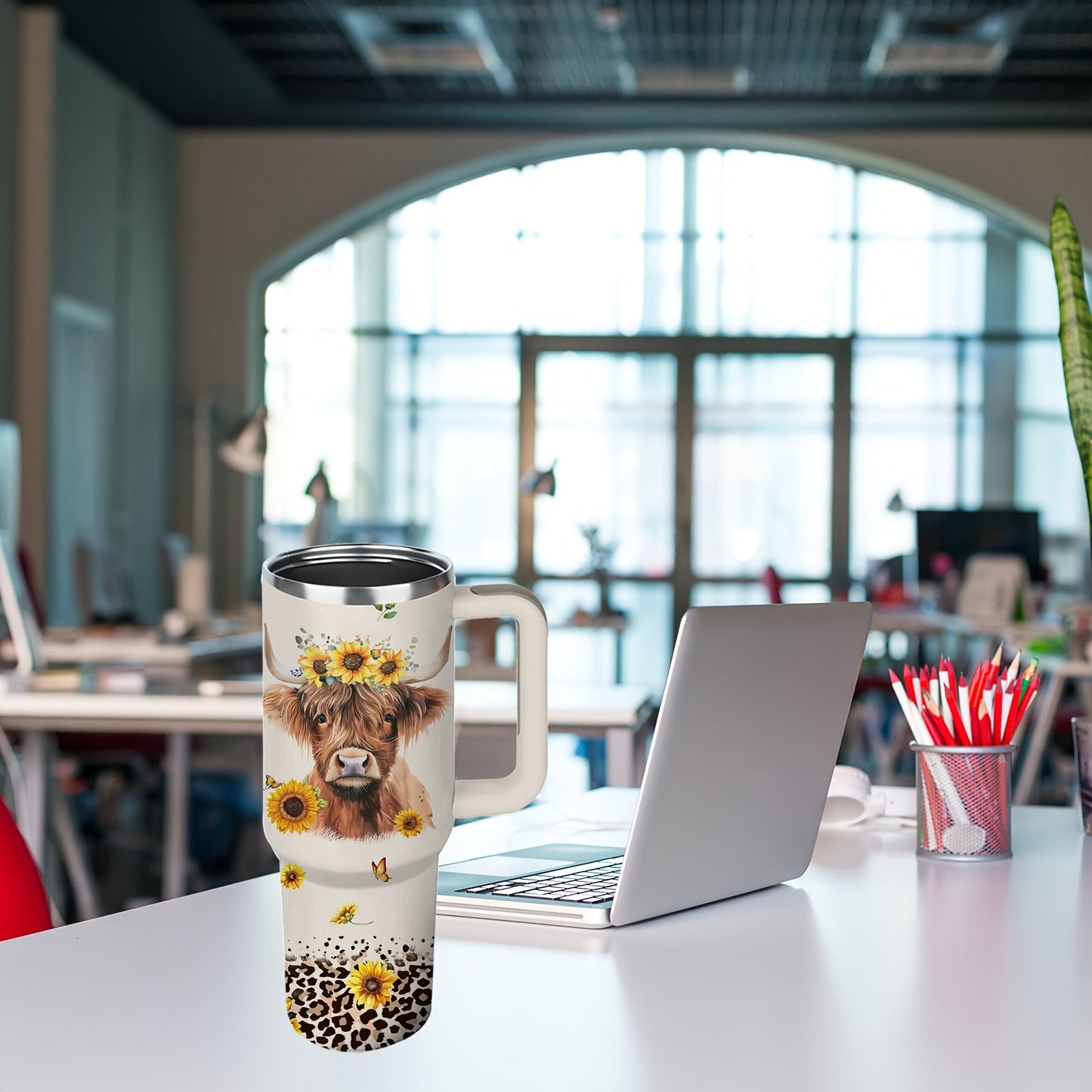 Insulated Tumbler 40oz Cow Print 304 Stainless Steel with Handle, Lid and Double-Wall Vacuum Design