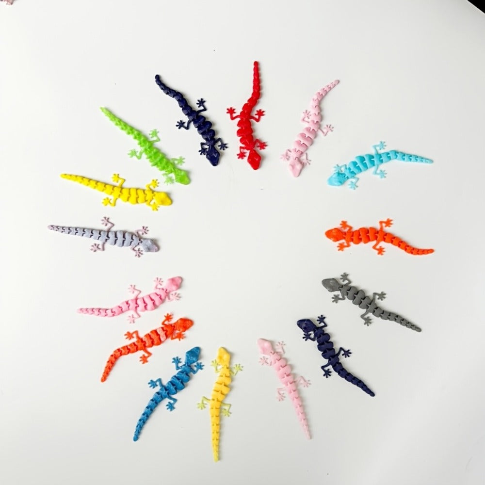 Mini Gecko Figurine Set with 101 Mixed-Color 3D-Printed Lizard Shapes, Each Approximately 3.62 Inches Long