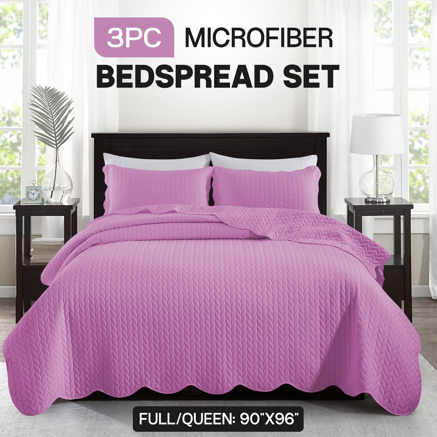 Chevron-Texture Three-Piece Bedspread Set in 16 Colors with Twin, Queen-Full, King and California King Sizes