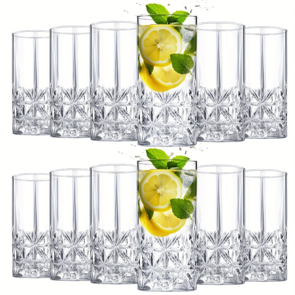 Twelve-Piece Textured Highball Glass Set with 12-Ounce Capacity and 5.9-Inch Tall Clear Design
