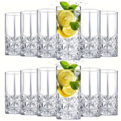 Twelve-Piece Textured Highball Glass Set with 12-Ounce Capacity and 5.9-Inch Tall Clear Design
