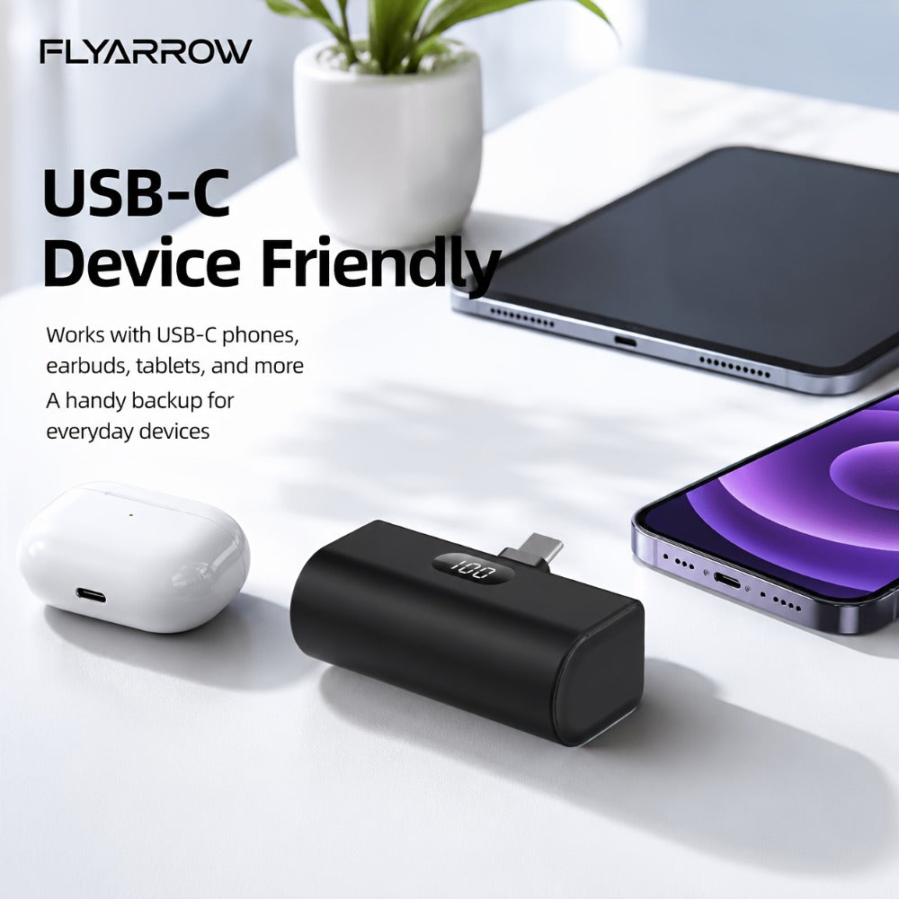 Mini Power Bank 5000mAh USB-C Foldable Plug Built-in Cable 10W Fast Charge LED Display Compact Portable Charger for iPhone 15 16 17 Samsung Android – Black White Pink Purple Green (1pc/2pcs)