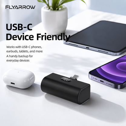 Mini Power Bank 5000mAh USB-C Foldable Plug Built-in Cable 10W Fast Charge LED Display Compact Portable Charger for iPhone 15 16 17 Samsung Android – Black White Pink Purple Green (1pc/2pcs)