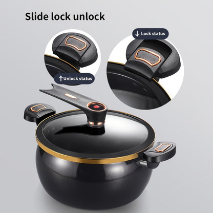 Ceramic-Coated Stockpot Cookware with 8.45QT Capacity, Twist-Lock Lid Handle and Three Colors