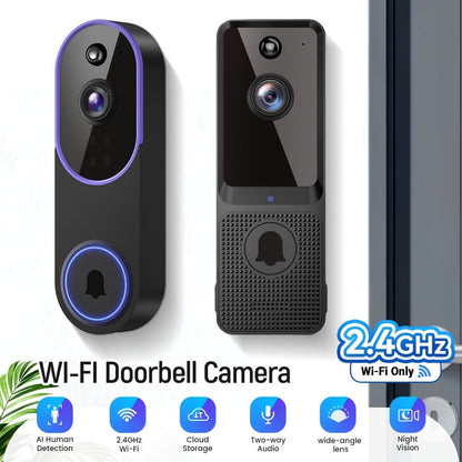166° Ultra Wide Angle Smart Doorbell Camera 2K HD Wireless WiFi, AI Human Detection, Two-Way Audio
